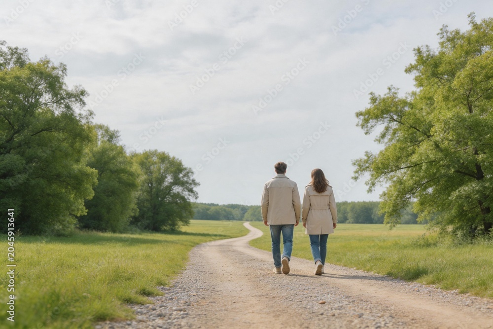 Obraz premium Couple walking on dirt road