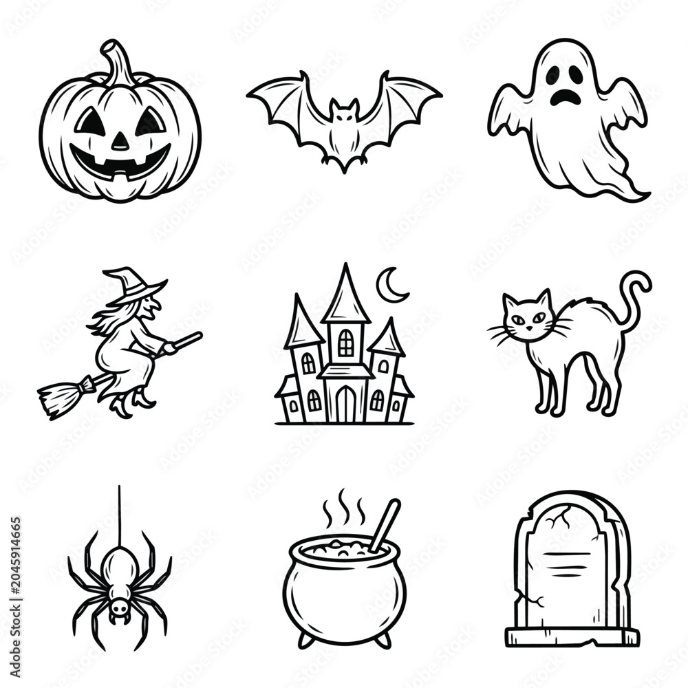 Obraz premium Halloween Icons Set Vector Illustration.