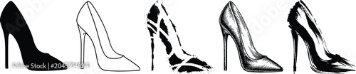 High-heeled shoes silhouette set in eps vector format for fashion designs