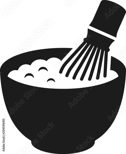 Bild auf Leinwand Black bowl with whisk and white substance inside kitchen utensil
