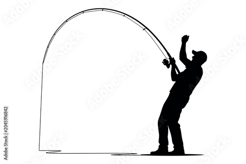 Photography Fisherman silhouette intense struggle with a large fish capturing the thrill of