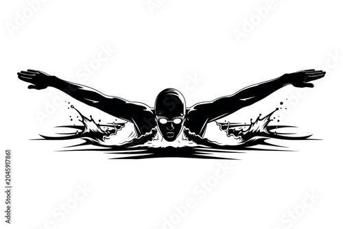Cuadro en lienzo Dynamic swimmer silhouette a powerful illustration of athleticism and water move