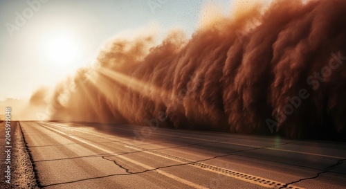 Dust storm on a desert highway.