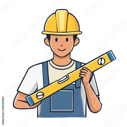 Construction worker holding a spirit level