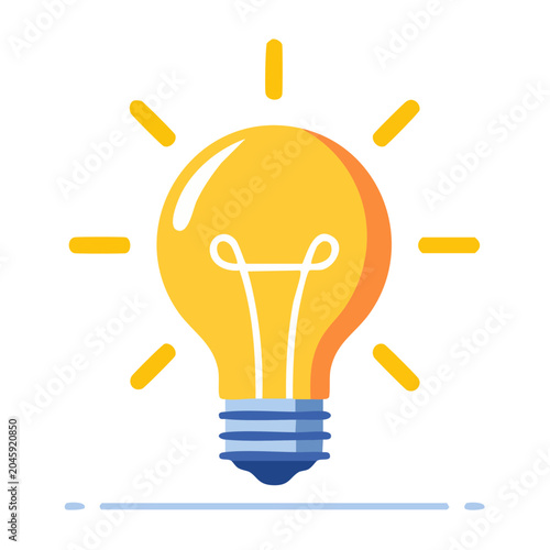 Flat design icon of a glowing light bulb