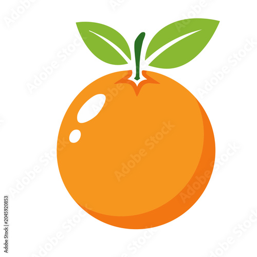 Flat design icon of an orange with green leaves