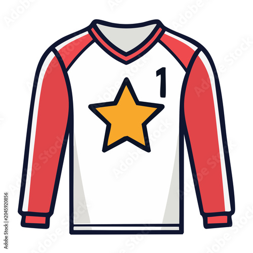 Flat design icon of a long sleeve shirt with a star and number 1