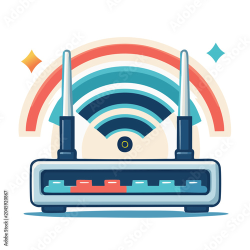 Flat design illustration of a wireless router with wifi signal