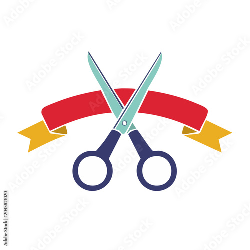 Scissors cutting red ribbon for opening ceremony
