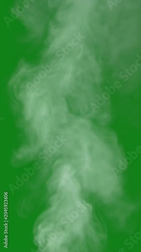 Wispy white smoke and steam rising from bottom to top on a vibrant green screen background, slow motion, symbolizing pollution, heat, or creative ideas.