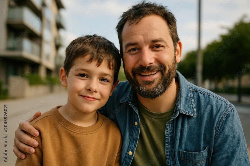 Fototapeta premium Father and son outdoor portrait