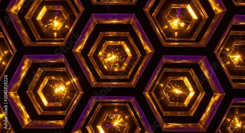 Golden Honeycomb Pattern, Hexagon Background, Geometric Design