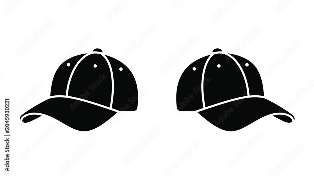Fototapeta premium Two baseball caps black graphic silhouette caps