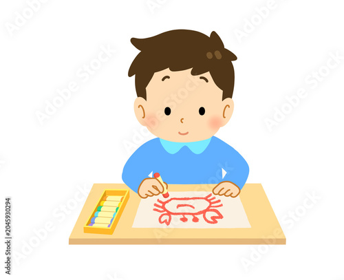 クレヨンで絵を描く子ども