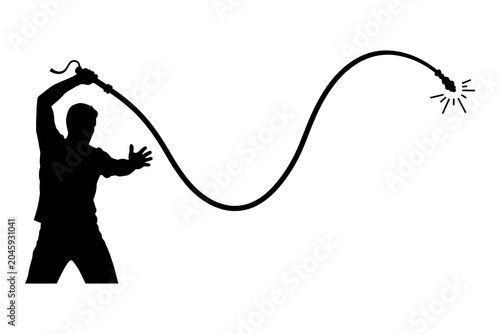 Foto Silhouette of a person lighting a fuse on a stick of dynamite dramatic illustrat