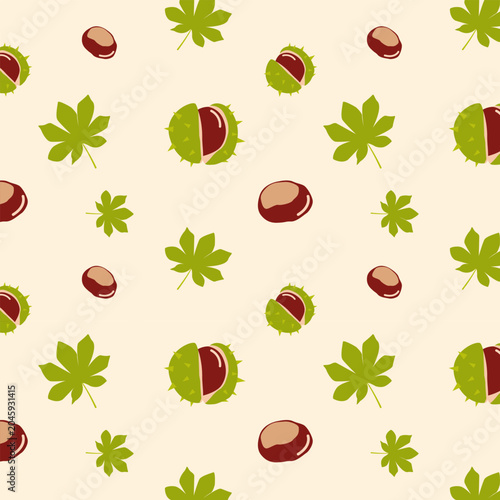 Fotografía Horse chestnut seamless pattern on light beige background