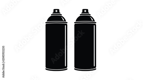 Fotografie Two Spray Paint Cans Black Silhouette Against White Background