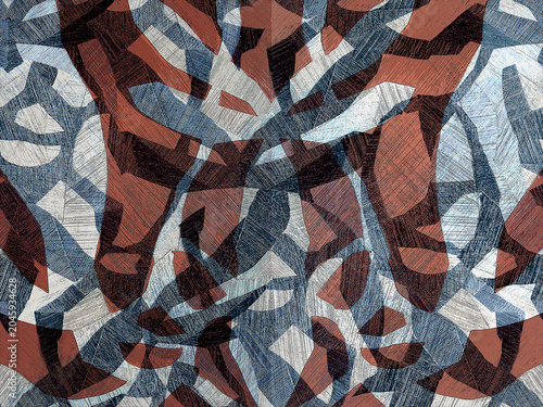 Textured geometric seamless pattern with organic forms brown blue tones. Cozy background for interior decor, wallpaper, wall panel, textile, houme decor, furniture upholstery, interior fabric