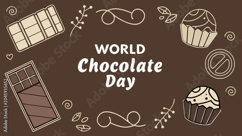World Chocolate Day, chocolate icons, sweet treats, dessert illustrations, brown background