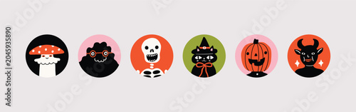 Tablou pe pânză Set of funny Halloween handdrawn simple avatars