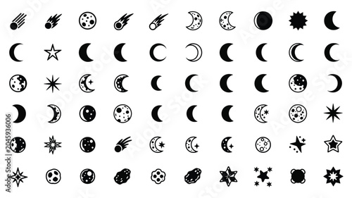 Tableau sur toile Celestial bodies and lunar phases black silhouette
