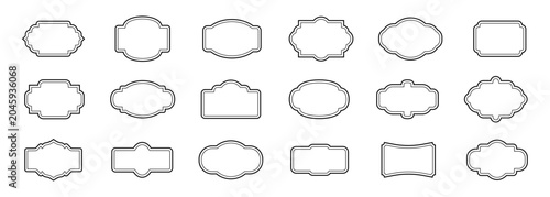 Vintage frame outline collection with decorative borders and retro label shapes. Set of simple line frames with double stroke. Editable vector edges with editable line thickness.