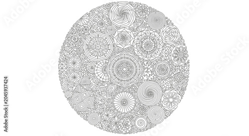 Intricate Abstract Circular Pattern with Detailed Geometric and Organic Shapes, Monochrome Fractal-like Design for Background Art