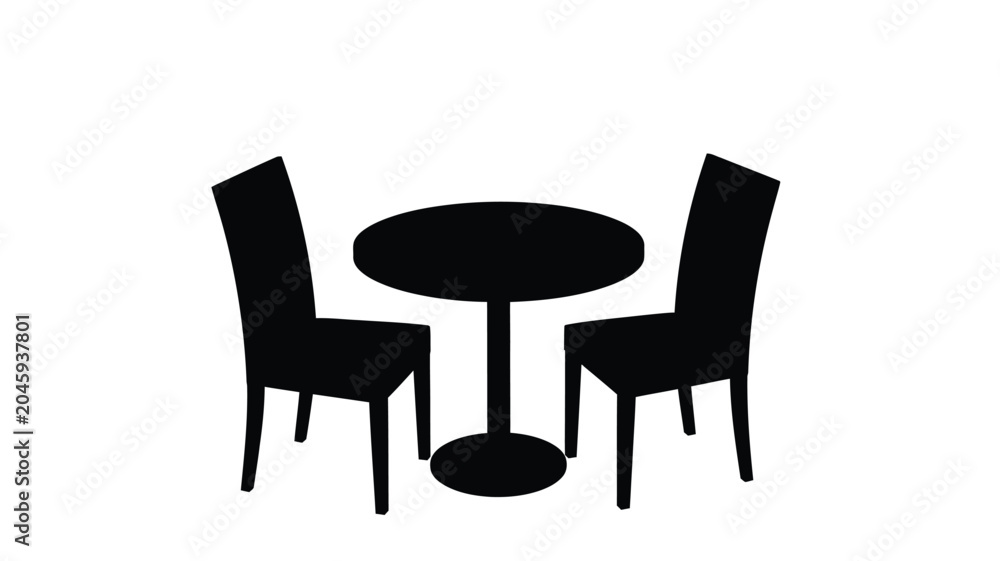 Fototapeta premium Table And Chairs Silhouette A Minimalist Black Shape On White Background