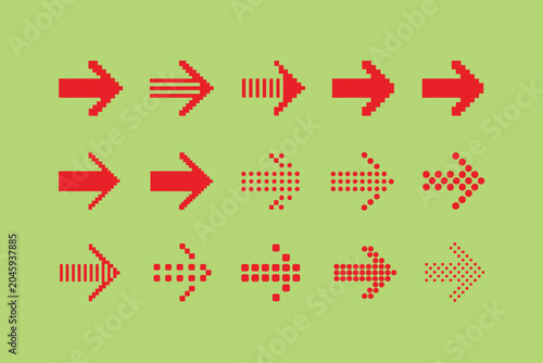 Red pixelated arrow icons pointing to the right on green background