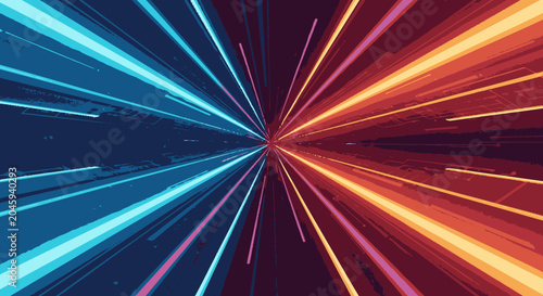 Flat vector abstract illustration of glowing blue and magenta speed li
