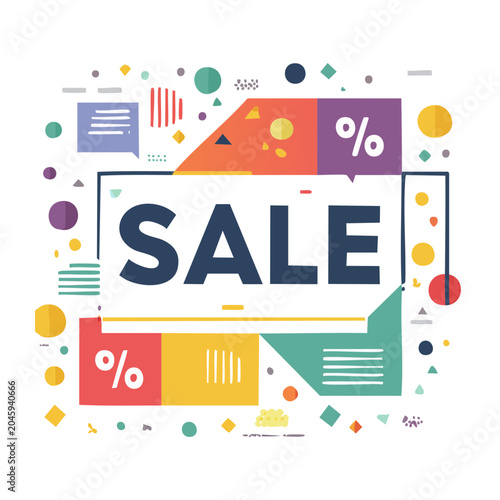Sale announcement with colorful geometric shapes and percentage
