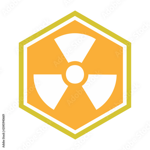 Radiation hazard symbol in a hexagonal frame