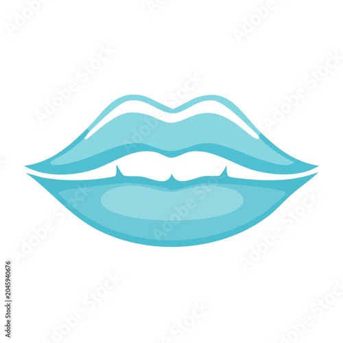 Stylized blue lips icon on white background