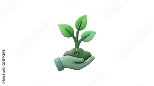 Hand holding seedling with fresh green leaves, symbolizing growth and new beginnings