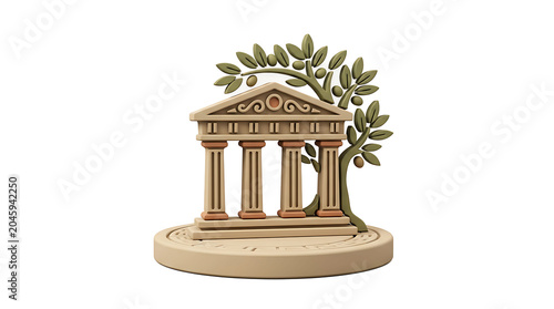 Ancient Greek Temple with Olive Tree Icon - Symbol of Wisdom and Culture