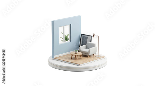 Cozy Miniature Living Room Diorama with Armchair, Coffee Table, and Lamp