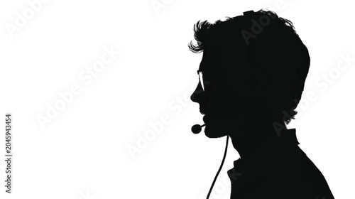 Professional silhouette wearing a headset and glasses is speaking clearly against a stark white background to symbolize effective business communication and modern customer support service solutions.