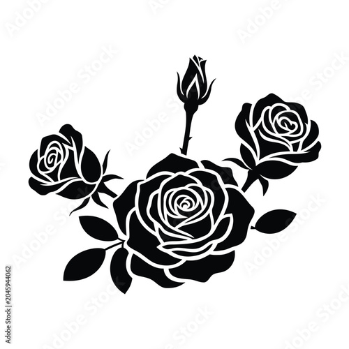 Black Rose Bouquet with Bud Silhouette Cutout Vector