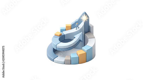 3D Business Growth Spiral Path to Success with Tiny Person Reaching Star