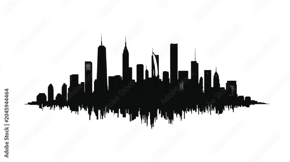 Fototapeta premium Cityscape silhouette presents a dense urban cluster with jagged rooftops and pointed spires that reflect a sense of rapid growth and industrial development in a contemporary metropolitan zone.