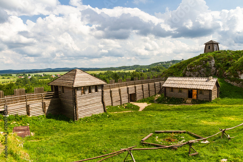 Reconstruction of an old Slavic settlement on Birów Mountain. Ogrodzieniec, Podzamcze,   
Krakow-Czestochowa Upland, the Polish Jurassic Highland, Poland
