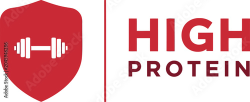 Obraz na płótnie High Protein Label with Dumbbell Icon on Red Shield