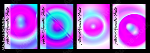 Valokuva Abstract Geometric Poster Collection with Optical Illusion Patterns and Halftone