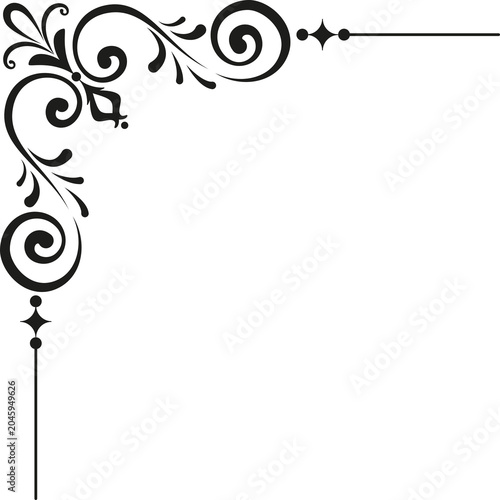 Fotografija Elegant Vintage Corner Ornament Vector, Black Baroque Filigree Swirl Border Desi
