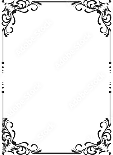 Slika na platnu Elegant Black Vintage Floral Border with Ornate Corner Scrollwork