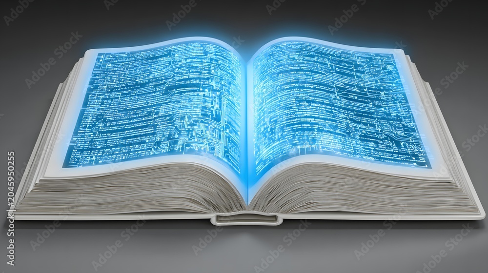 Fototapeta premium technology education visual blending traditional books with glowing digital circuits