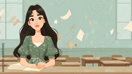 for exams with floating digital notes and calm focused atmosphere