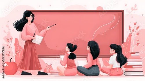 concept showing teacher avatar presenting lesson to attentive online students