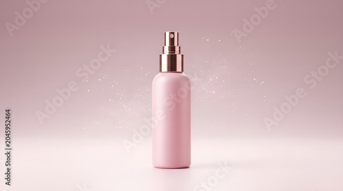 blank pink spray bottle mockup on clean pastel background in soft studio light