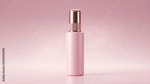 blank pink perfume spray bottle mockup on soft gradient background in studio lighting